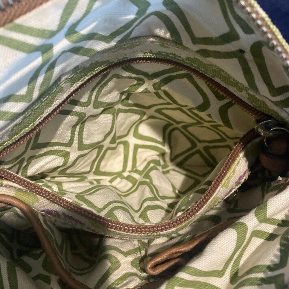 Fossil Canvas & Leather Crossbody Floral Diamond Bag Purse Removable Strap - Picture 14 of 16